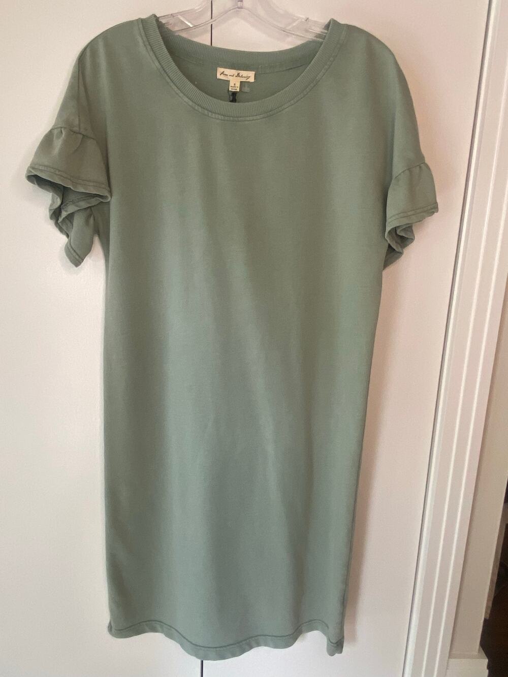 Jane & Delancey Cotton Dress Flutter Sleeves Green Sz Small